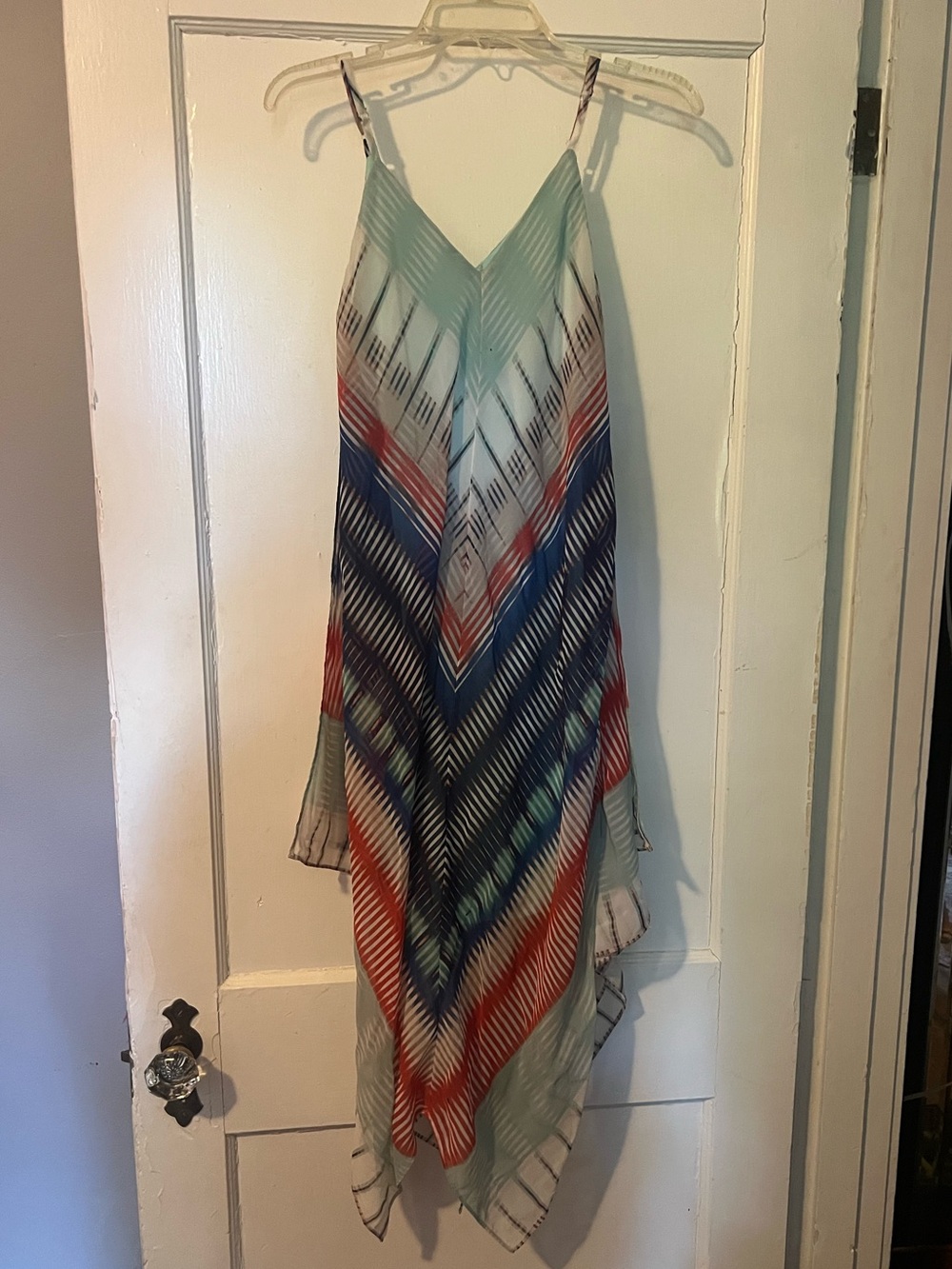 Sequin Hearts Southwestern Style Boho Multicolor Chevron Pattern Flowy Dress (L)